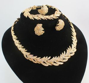 Sets New Design 4pcs Crystal Vintage Costume Dubai African Gold Plated Fashion Rhinestone Wedding Bridal Accessories Jewelry Sets