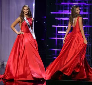 Wholesale pageant miss usa resale online - 2019 THE MISS TEEN USA Pageant Prom Dresses A Line Red Satin Bateau Cutaway Sides Celebrity Dress Ruffled Formal Evening Gowns Custom Made
