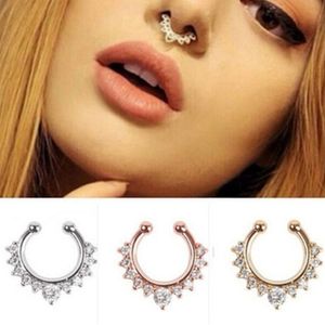 Wholesale-2016 Fancy Titanium Crystal Fake Nose Ring Septum Nose Hoop Ring Piercing Body Jewelry drop shipping