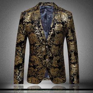 Atacado-2016 Marca Roupas Luxuosas Ternos Dourados Mens Impressão Blazer Casual Floral Jaqueta De Luxo Jaquetas para Homens