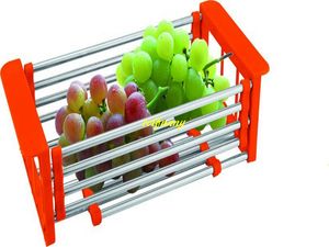 Free shipping Retractable Stainless steel wicker basket Adjustable Shelf fruit vegetable draining rack tray dish drainer
