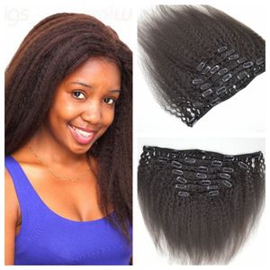 12 polegadas-26 polegadas cabeça cheia Yaki clipe em extensões de cabelo natural preto grosso yaki cabelo humano brasileiro crespo em linha reta 100% cabelo humano G-EASY