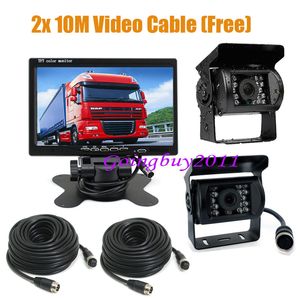 2 x 18 IR CCD Car Reversing Camera + 4Pin 7" LCD Monitor Rear View Kit Bus Truck Van Free Shipping