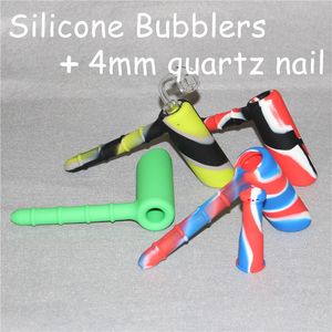 Silicone Smoking Showerhead Bong Recycler Bubbler Silicone Hammer Waterpipes Unbreakable With 4mm thickness 18.8mm Quartz nail