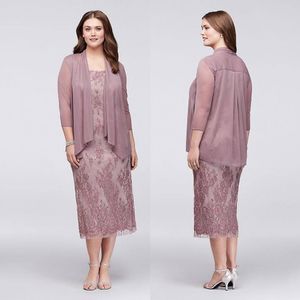 Vestidos elegantes de renda de renda da noiva com jaquetas escapam pescoço de chiffon caseiro de convidado vestido de chá da bainha de plus size vestidos de noite 415