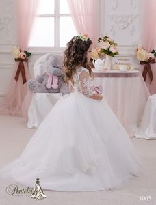 2021 Платья первого причастия принцессы для девочек с жемчужиной шеей и 3/4 длинные рукава романтические цветочные девочки платья с большим смыслом