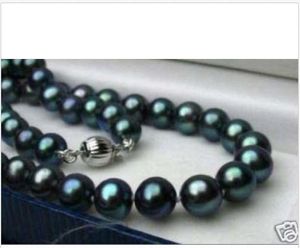 New Fine Pearls Jewelry Wholesale 9-10mm Peacock Black green Pearl Necklace 20inches 925silver