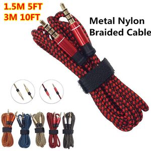 Nieprzerwany Metal Nylon Round Braiede Audio Cable 1.5m 3M 3.5mm Mężczyzna stereo pomocnicze Aux Rozszerzenie dla telefonu komórkowego MP3 Głośnik Tablet PC