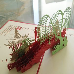 Unik 3D Pappersskuren Scenic Greeting Card Folding Typ Handgjorda Openwork Kinesiska Etniska Hantverk Kort Business Presenter