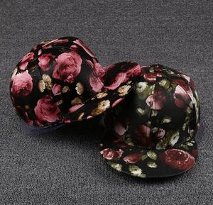 PU Rose Pattern Snapback Casual Rose Baseball Caps Hip-Hop Fashion Hat 6st / Lot Gratis frakt