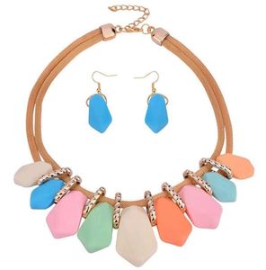 Luxury Chunky Statement Necklace Earring Bib Za Layers European American Candy Color Resin Stone Jewelry Necklaces Sets for Sale