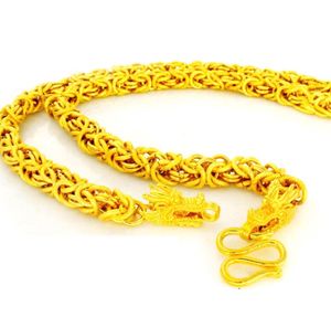 Imitation Yellow Gold Chain Necklace Men Dragon Head Grain Line Placer Golden Thailand Chains for Mens 60cm