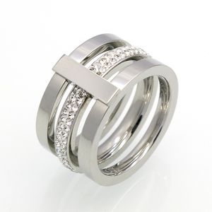 2017 marca 316l titanium aço jóias atacado 3 camada com anéis de diamante para mulher anel de casamento jóias 18 k ouro / prata / rosa cor