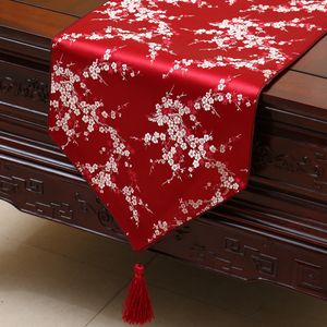 追加の長い120インチの桜の桜のテーブルランナーファッションシンプルなコーヒーテーブルの布を装飾ダイニングテーブルマットシルクブロコード保護パッド