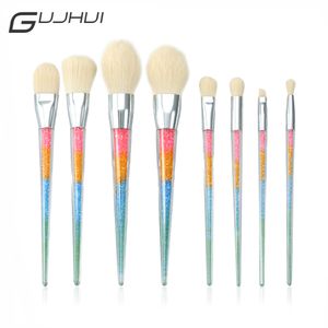 Gujhui 8 pcs Acrílico Pincéis de Maquiagem Set Cosméticos Rosto Fundação Em Pó Fundação Sombra Blush Contour Make Up Brushes Maquiagem