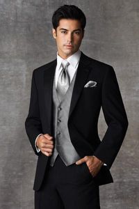 Высокое Качество Две кнопки Black Groom TuxedoS Notch Отвороты Groomsmen Мужские Свадебные Платья Платья (Куртка + Брюки + Жилет + галстук) H471