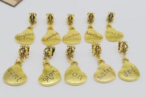 100pcs mixed GOLD PLATED HEART CHARMS pendant FIT BRACELET Sister DAD SON MOM Gift