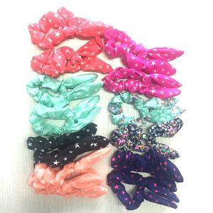12PCS/Lot Girl's Cute Rabbit Ears Hair Rubber Bands Multi Little Star And Flower Pattern Mixed Colors Lovely Nifty Wave Girl's Hairband
