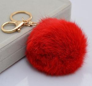 Real Rabbit Soft Fur Lovely Gold Metal Key Chains Ball Pom Poms Plush Keychain Car Keyring Bag Earrings Accessories Gift