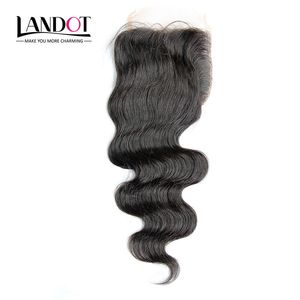 Kambodjanska Silkbasförslutningar Kroppsvåg Grade 7a Human Hair Top Lace Stängningar Gratis / Mellan / 3 Del Naturfärg Färgfärgad dolda knutar 4x4inch