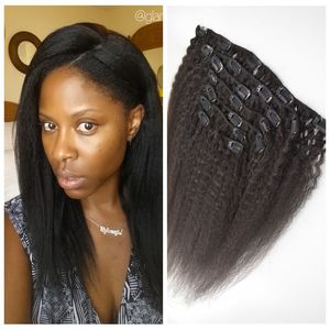 7pcs/set% 100 insan saçı uzantısı klipsli saç Brezilyalı klips, siyah kadınlar için tıpkı düz saç uzantılarında