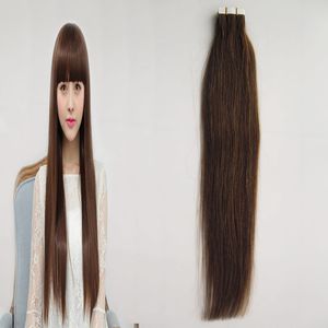 # 6 Средние коричневые ленты наращивания волос прямые бразильские PU волосы кожи уток волос 20 шт. 30 г 40 г 50 г 60г 70г