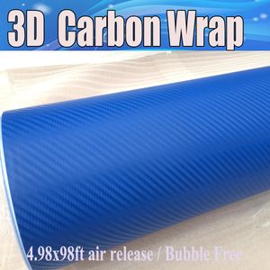 Blue 3D Fibra de fibra de carbono Vinil embrulhando filme de bolha de ar grátis estilo de frete grátis espessura de 0,18 mm laptop de carbono cobrindo 1.52x30m/roll