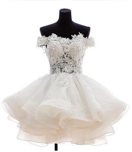 2021 Finns i lager av axelorganza Kort Prom Homecoming Dress Ivory Lace Appliques Graduation Gown Cocktail Party Gown