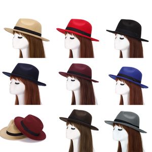 Ny Höst Vinter Kvinnor Män Ull Filt Top Hats Mode Vuxen Wide Brim Sun Hattar Jazz Cap GH-46 Whosales Gratis frakt
