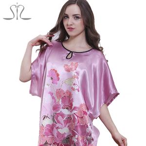 Partihandel-2016 Top Promotion Summer Style Silk Robe Longue Pyjamas För Kvinnor Naturliga Satin Ladies Sova Top 58060