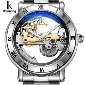 2019 IK Coloring Man Watch 5atm Vattentät Lyxigt Genomskinligt fall Rostfritt Stålband Man Mekanisk Armbandsur Relogio Masculino