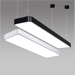 Rechteckige LED-Pendelleuchte, Aluminium-Hängeleuchte, aufgehängt für Büro, Arbeitszimmer, schwarz/silber/weißer Körper, AC85–265 V