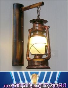 Chinese Retro Nostalgia Building Process LED Wall Lamp Bamboo Teahouse Creative kerosene Lantern Iron Wall MYY