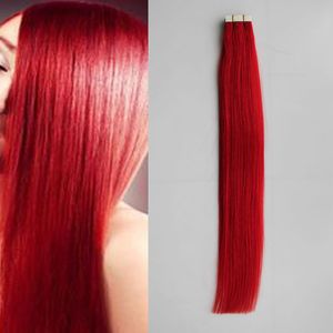 Fita de cabelo humano VERMELHO Extensão de Cabelo Humano Reta Pele Brasileira Trama de Cabelo 20 pçs 30g 40g 50g 60g 70g