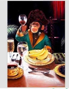 Personalizado Pintado venda por atacado-Lindo macaco bebendo vinho de alta qualidade artesanato Animail artes pintura a óleo sobre lona para decoração de parede em casa em tamanhos personalizados