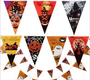 Horror Halloween Dekoration Papier Dreieck Flagge Wimpel Banner Karneval Girlande Totenkopf Fledermaus Geist Spinne gruselig Clubing Bar Shop Party Dekor