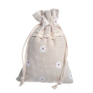 Wholesale laces gift bag for sale - Group buy Drawstring Cotton Linen Lace Pouches Pastoral White Flowers Gift Bag Jewelry Packing Bag PC Color Send Randomly
