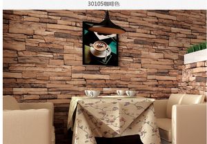 Hot 3D Luxury Wood Blocks Effect Brown Stone Brick 10m Vinyl Bakgrund Roll Vardagsrum Bakgrund Vägg Dekor Art Väggpapper