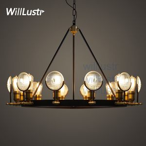 Willlustr Vintage Ribbed Glass Shade Wisiorek Lampa Metal Antique Bronze Zawieszenie Light Bar Cafe Hotel Home Użyj oświetlenie