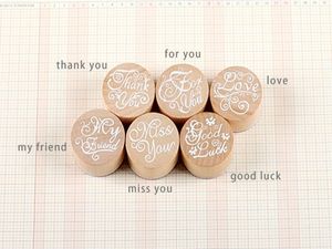 100pcs/lot Wooden Round Handwriting Wishes Sentiment Words Pattern Rubber Stamp Scrapbook Valentine's Day blessing words