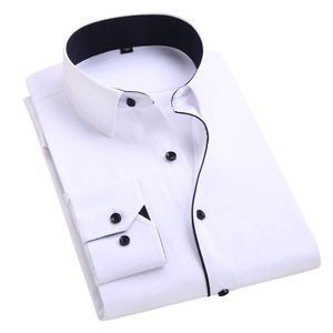 Wholesale-Summer 2016 Mens Long-sleeved White-Solid Dress Shirt Cotton Blend Business Casual Classic-fit Unelastic Soft Formal Shirts