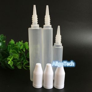 Flaconi per penne in PE traslucido 10ML 15ML 30ML con tappo bianco a prova di bambino e flaconi a punta lunga per Eliquid Ejuice