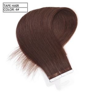 PU-Tape-in-Extensions aus brasilianischem Echthaar der Güteklasse 7a, gerade, braun, Tape-in-Extensions, 40er-Packung, Remy-Haut-Schusshaar