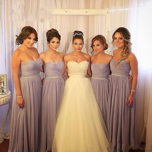 Szary Druhna Suknie 2016 Tanie Sweetheart Szyfon Letni Plaża Kryształowy Pas Plus Size Party Długi ślub Gość Dress Maid of Honor Suknie