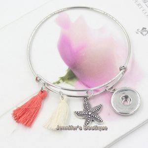 Neueste Mode austauschbare Schmuck Stil Sealife Starfish Baumwolle Quaste Charms erweiterbare Draht Snap Armreifen Armbänder für Frauen Schmuck