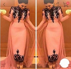 High Neck Elegant Black Lace Appliques Evening Dresses Dubai Middle East Formal Evening Gowns Ankle Length Sheath Special Occasion Dress