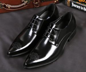 Top end Men leather dress shoes waxed cow leather printed flora pointed toe Exclusive store quality