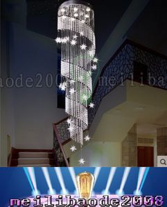 PL07XY Duplex Rotation LED Lampadario di cristallo Penthouse Scala Lampada Luci Illuminazione a sospensione lunga Linea sospesa Villa Hotel Lobby Hall