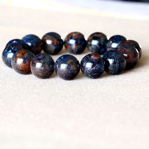 Hoge kwaliteit Echt Natuurlijke Goud Blauw Pietersite Namibië Stretch Heren Armband Ronde Big Beads mm