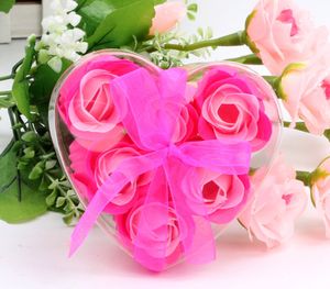 6pcsone Box Högkvalitativ blandningsfärger Hjärtformad ros tvålblomma för romantisk badtvål Alla hjärtans gåva266i